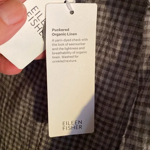 Eileen Fisher NWT Checkered Organic Cotton Mandarin Collar Button Down Shacket